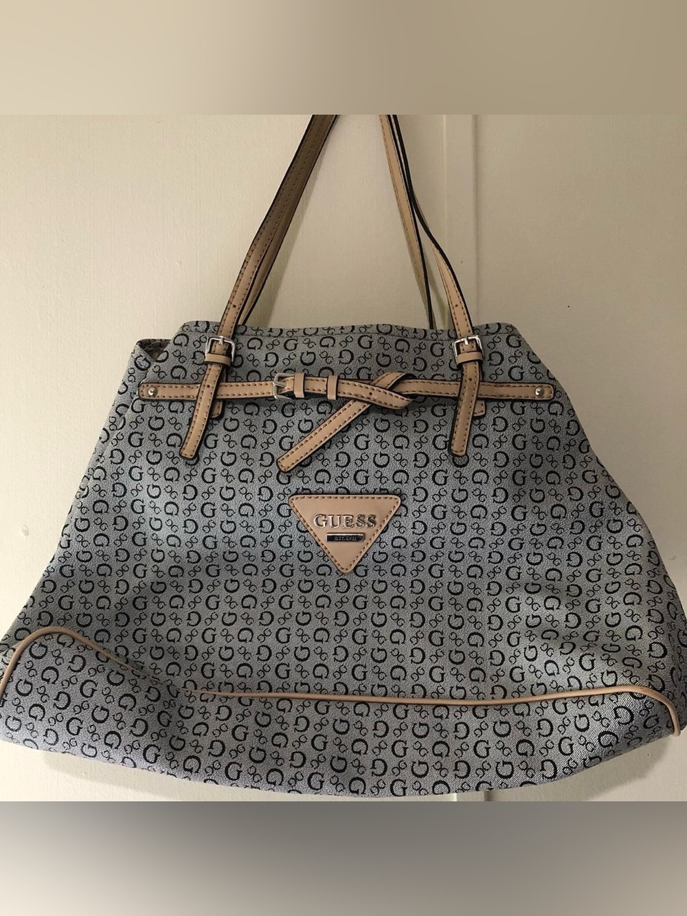 GUESS Grey Tote with Tan Trim and Straps